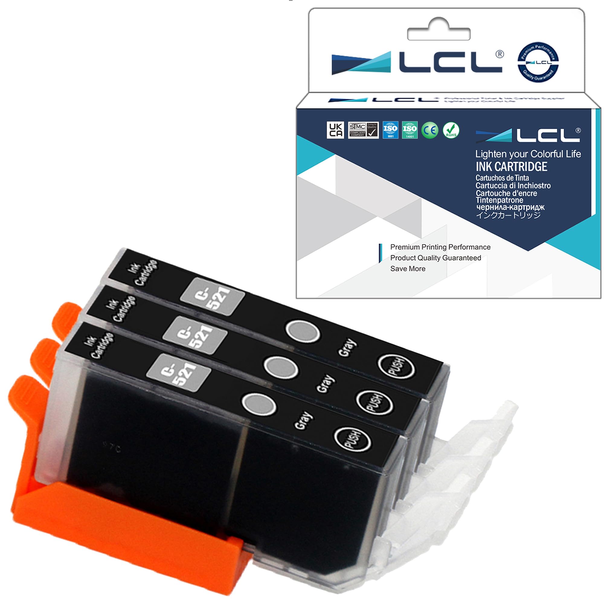 LCL Compatible Ink Cartridge CLI-521 CLI-521GY (3 Grey) Replacement for Canon Pixma MP980 Pixma MP990.