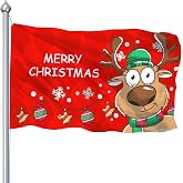 Christmas Flags for Outside 3x5, Double Printed Merry Christmas Flag Pole | Large Cute Reindeer Xmas Holiday Flag Banner for Party Yard Garden Wall Decoration with Brass Grommets