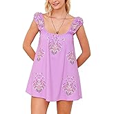 Loafawes Womens Floral Embroidered Dress Casual Wedding Guest Dresses Lightweight Summer Tropical Vacation Outfits. Purple