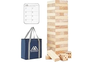 MEGWOZ Giant Tumble Tower Game - 57 New Zealand Pine Wooden Blocks, Stacking to 4.2FT for Indoor Outdoor Family Games | Kids 