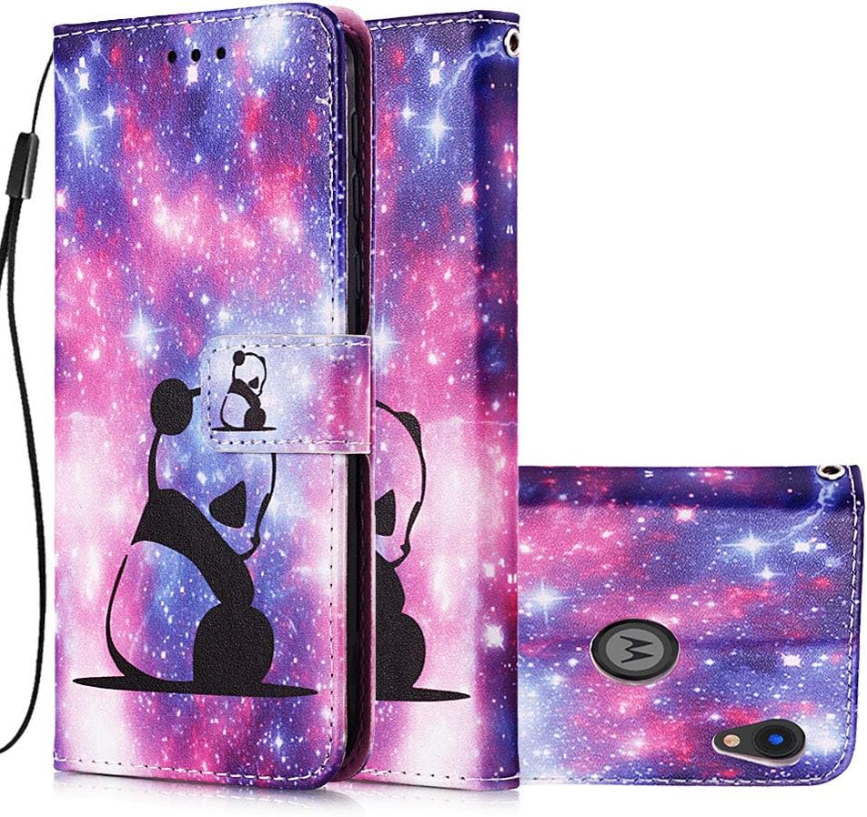 ISADENSER Case for Moto E6 Case Moto E6 Cover [Wallet Stand] Cute Animals Flip Folio Notebook PU Leather Case with Magnetic Close Card Holder Slots Pouch Case for Motorola Moto E6 Glitter Panda YB