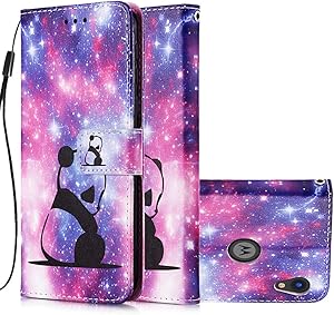 ISADENSER Case for Moto E6 Case Moto E6 Cover [Wallet Stand] Cute Animals Flip Folio Notebook PU Leather Case with Magnetic Close Card Holder Slots Pouch Case for Motorola Moto E6 Glitter Panda YB