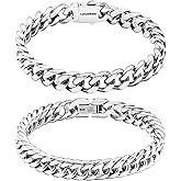 CaptainSteeL 2Pcs Cuban Link Chain Bracelet Set - Stainless Steel Bracelet, Gold Plating, Fashion Jewelry for Men, Women, Boyfriend, Lover, 7.5/8.3/9 Inches