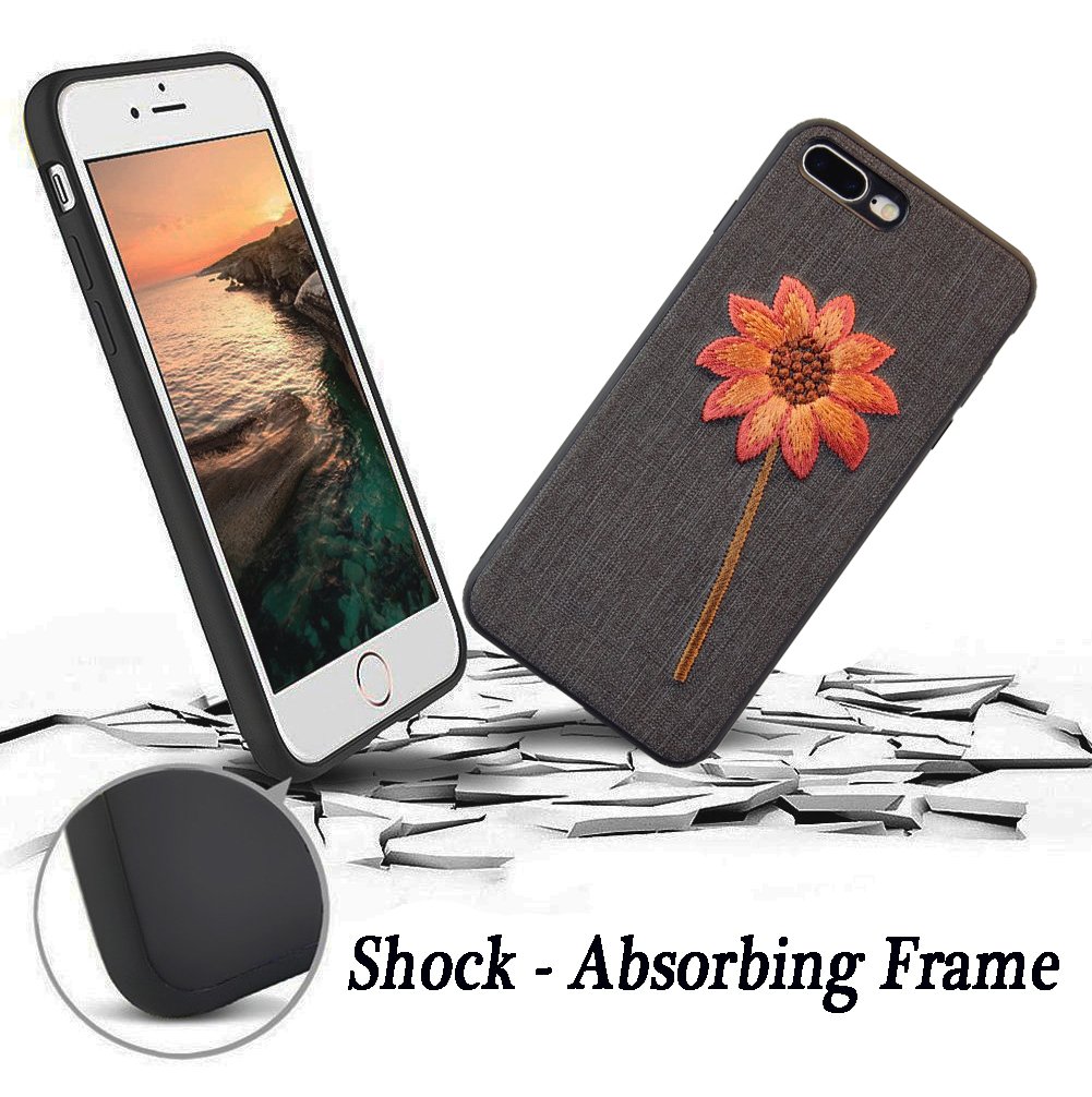 iPhone 7 Plus Case, iPhone 8 Plus Case, Embroidered Phone Case for iPhone 7 Plus/iPhone 8 Plus with Light Weight Ultra Slim TPU Materials and Protective Design Gold Chrysanthemum & Black（5.5Inches）