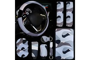 JINGSEN 10 Pieces Abstract Painting Art Printing Car Steering Wheel Cover Center Console Armrest Pad Headrest Seat Belt Cover Handbrake Cover Keychain Coaster Full Set Car SUV(Abstract Paint Gray)