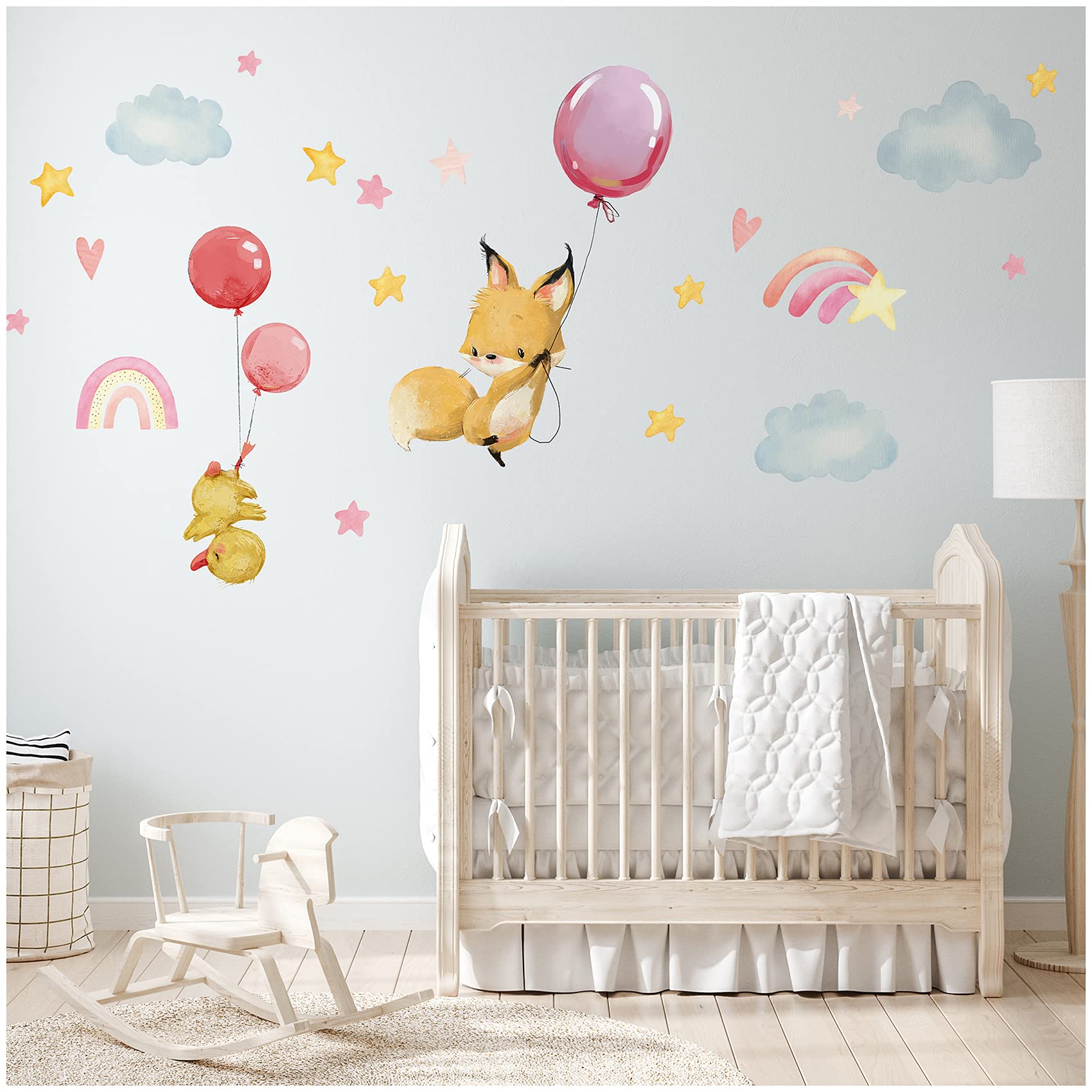 Personalised Wall Stickers Watercolor Animals with Name Wall Stickers for Children's Room Baby Room Playroom Girl Y037 (No Name, No 11 Fox Chick Rainbow)