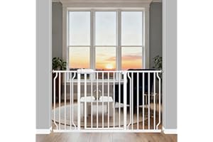 ALLAIBB Extra Wide Pressure Mounted Baby Gate Walk Through Child Kids Safety Toddler Tension White Long Large Pet Dog Gates with Extension for doorways Kitchen (52.76-57.48"/134-146cm)