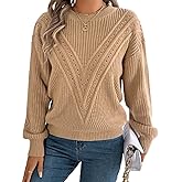 EHSUYAB Womens Fashion Knit Sweater, Crochet Crew Neck Pullover Lantern Sleeve Tops, Trendy Fall Winter Clothes Daily Outfits