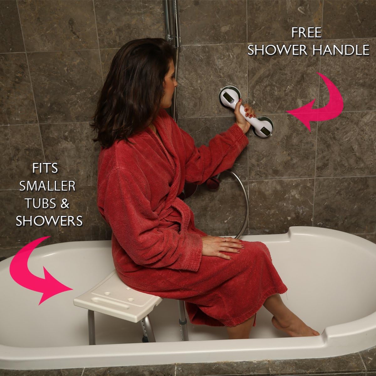 DR. MAYA Adjustable Bath and Shower Chair with Free Suction Assist Shower Handle Large White Anti-Slip Bench Bathtub Stool Seat with Aluminum Legs (Shower Chair): Health & Personal Care