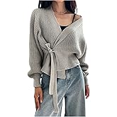 MakeMeChic Women's Fall Wrap V Neck Cardigan Long Sleeve Tie Front Sweater Outerwear