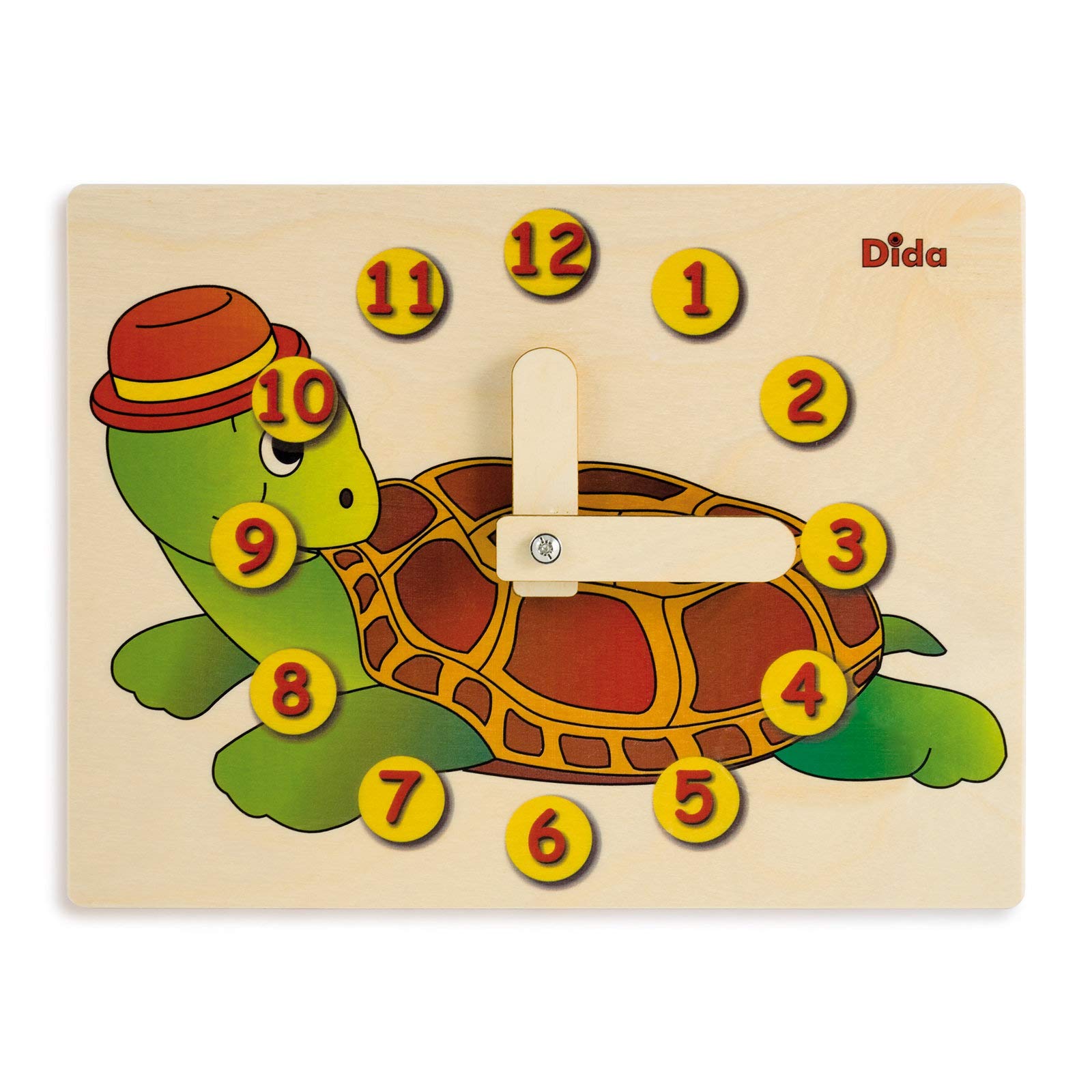 Dida - wooden clock toy - Didactic Clock in wood Turtle - Educational Clock to learn to read the hour