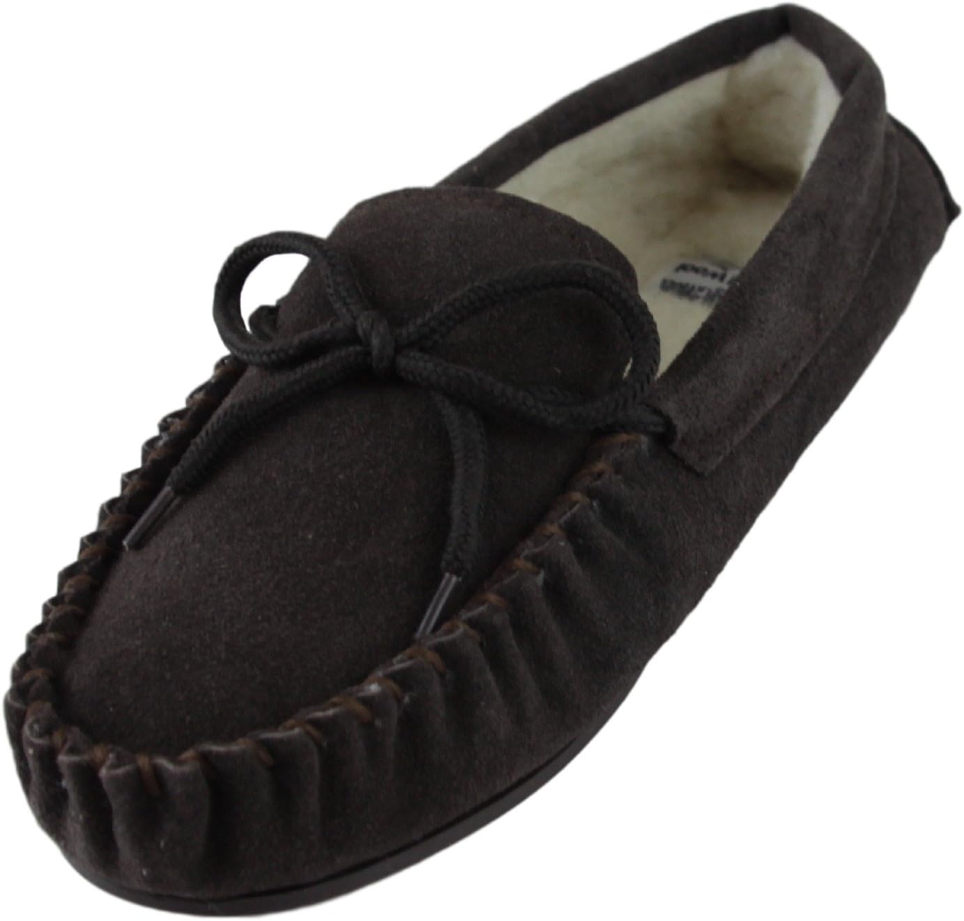 Deluxe Mens Lambswool Moccasin Slippers with Hard Sole - Suede Upper