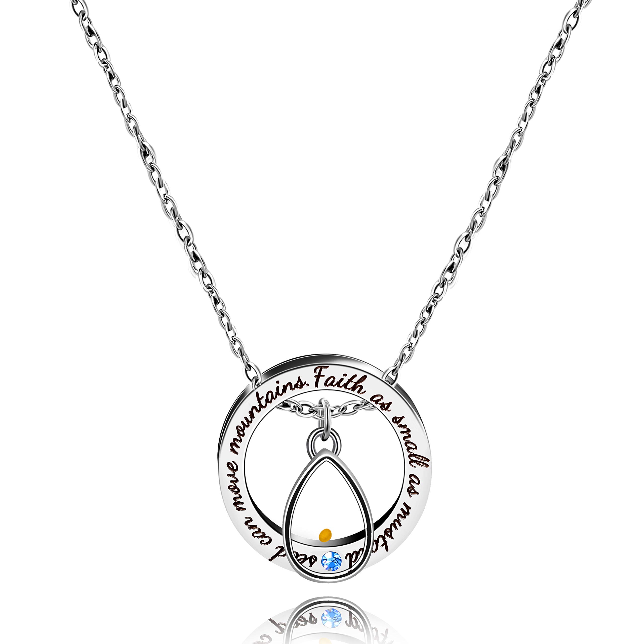 Uloveido Stainless Steel Circle Round Ring Necklace Christian Jewelry Engraved Faith As Small As A Mustard Seed Can Move Mountains Y958 (Heart)