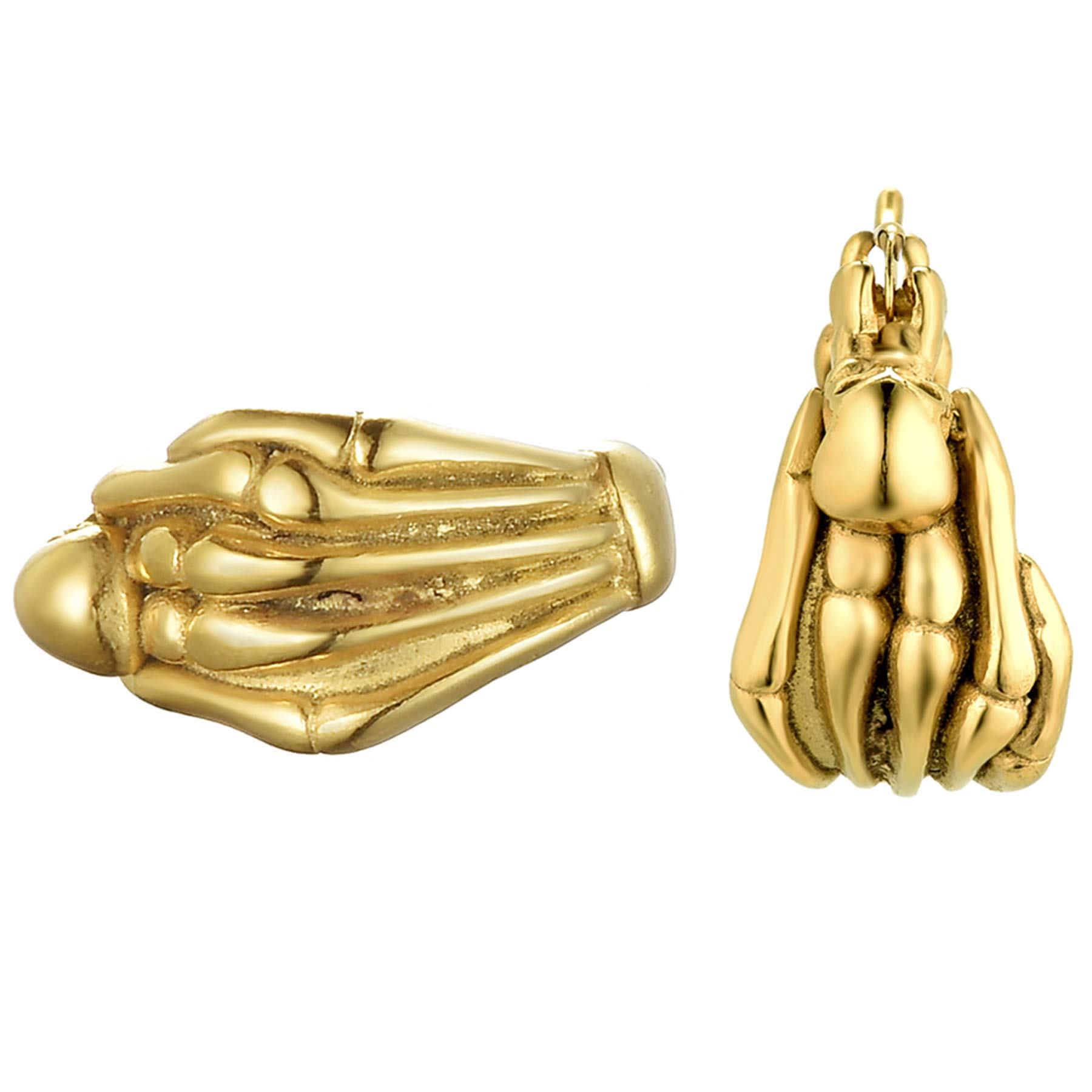 JewelryWe Mens Ear Stud Gothic Punk Skull Head Skull Hands Stainless Steel Hoops Earrings