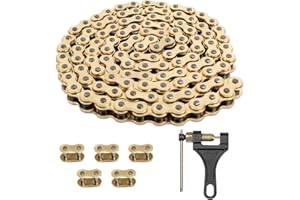 Belleone 520 Gold Motorcycle Chain 114 Links with Chain Breaker, 520 Drive Bike Roller Chain with 5 Master Links for 250cc 300cc Series DRZ250 RMZ250 KX250 KX450F CRF250R CRF450R YZ250F YZ450F