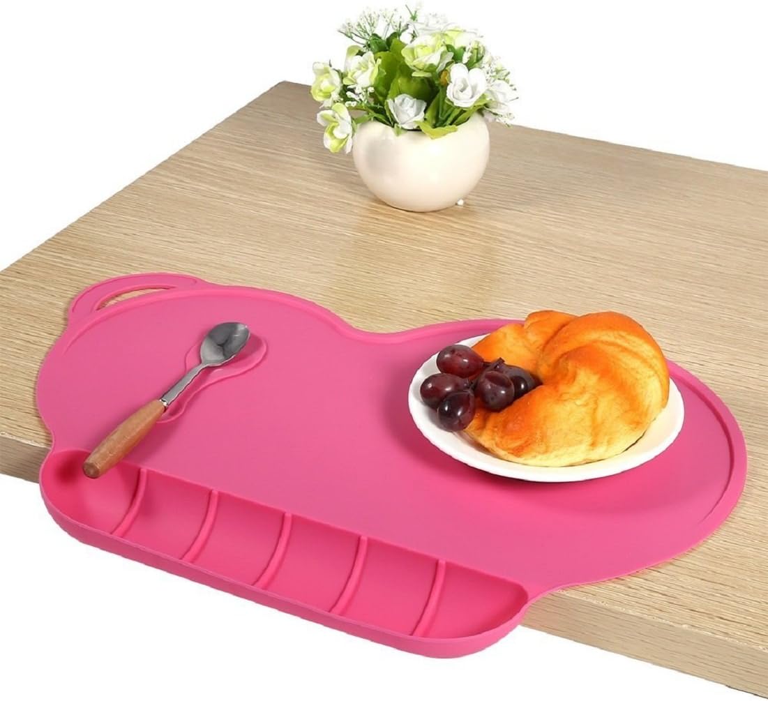 Silicone Placemat, Baby Eating Mat Eholder Non Slip Collapsible Portable Toddler Feeding Mat with Food Catcher for Travel & Highchair, Kids Table Mats