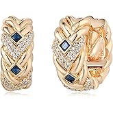 VACRONA Gold Hoop Earrings for Women | 14K Gold Plated 925 Sterling Silver Posts Blue CZ Red Cubic Zirconia Lightweight Trendy Huggie Hoops Earrings Gifts