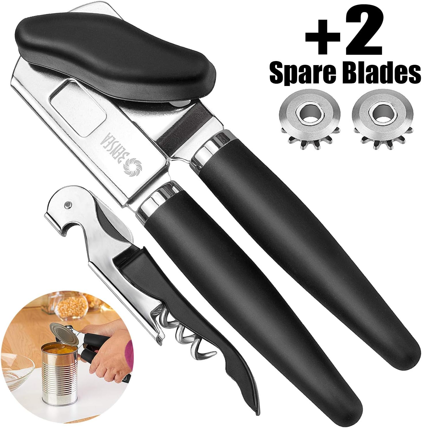 BENSEA Can Opener Manual Can Opener Smooth Edge Can Openers for Seniors and Arthritis Heavy Duty with Ergonomic Handle Ultra Sharp Safe Ideal for Commercial Beer Bottle Opener (Can Opener C)