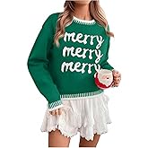 LUKYCILD Merry Christmas Sweaters for Women Ugly Christmas Sweater Xmas Holiday Sweatshirt Knitted Pullover Tops