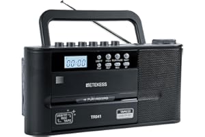 Retekess TR641 Cassette Player Recorder, Cassette to Digital Converter, AM/FM Radio, Boombox with Earphone Jack, USB/TF, Wireless Connection, Battery or AC Powered