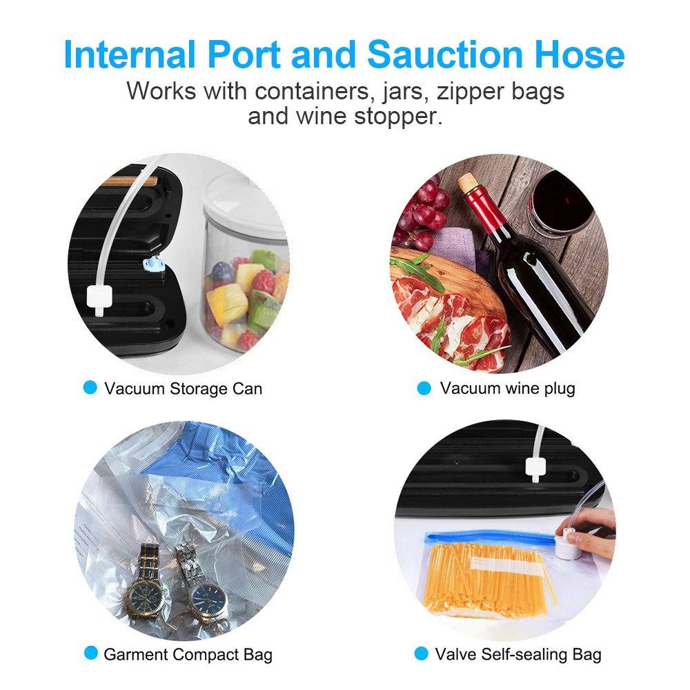 Machine Sous Vide, Crenova 3-in-1 Appareils de Mise Sous Vide avec Kit de De Démarrage Comprenant Coupe-sac, Tuyau D’aspiration et Sachets pour Préservation D’aliments Secs et Humides (Noir)