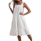 Kabento 100% Cotton Nightgowns for Women Soft Sleeveless Tank Night Gowns Sleepwear with Pockets