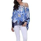Nicetage Boho Top Sheer Dressy Blouse Chiffon Blouses for Women Sheer Poncho Flowy Batwing Tops Cruise Wear