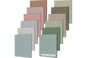 PerKoop 12 Pack Colored Loose Leaf Paper Bulk 1200 Sheets Wide Ruled 8 x 10.5 Inch Filler Paper 3 Hole Punched Lined Paper for 3 Ring Binders School Office Supplies(Morandi Color)