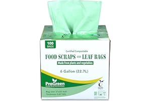 ProGreen Compostable Trash Bags, Extra Thick, Compost Kitchen Bin Bags, Food Scraps Yard Waste Bags, ASTM D6400 BPI and TÜV AUSTRIA Certified (6 Gallon, Pack of 100)