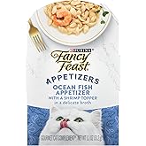 Purina Fancy Feast Appetizers Cat Food Topper, 10 Ct, 1.1 oz Trays | Grain free lickable, ocean fish and shrimp complement in a delicate broth, served in a convenient peel-and-serve tray