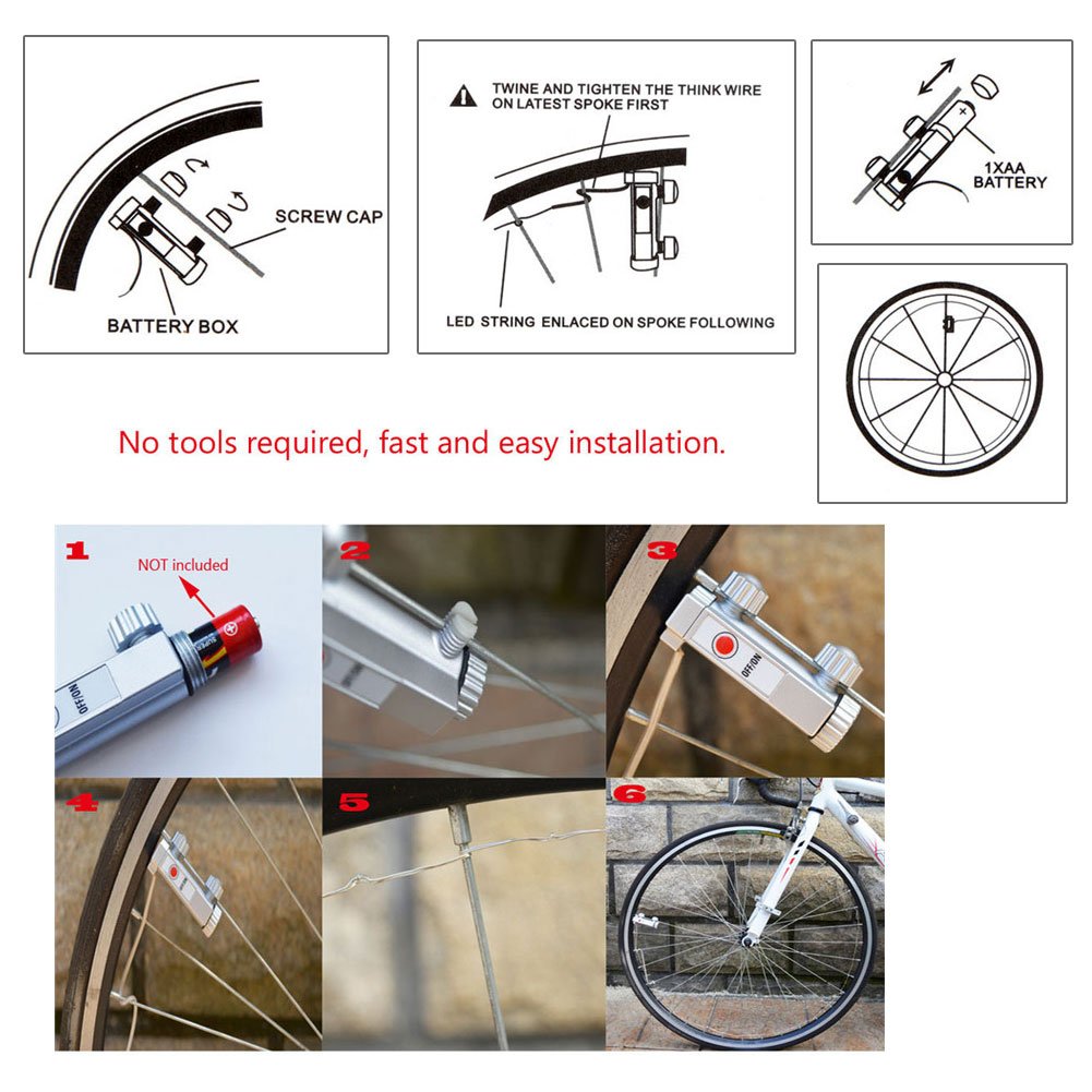 Bike Wheel Light, Ultra Bright LED Bicycle Tire Accessories Cycling Spoke Light String Waterproof - 2 Pack (White)