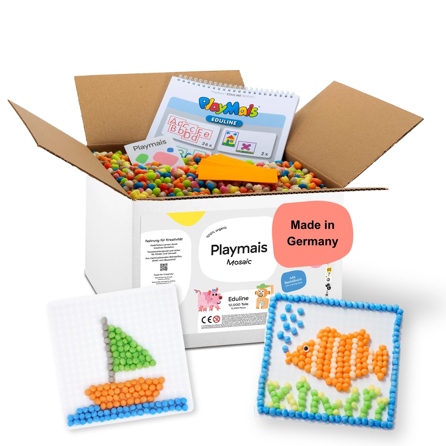 Playmais Eduline Mosaic, 12000 Pieces, Craft Set, Natural Toy, Includes 6 Sponges, Instruction Book, Vegan, Responsible & Safe for Children and the Environment, from 3 Years