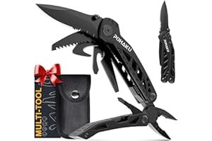 Pohaku Multitool Pocket Knife, Gifts for Men, 13 in 1 Pocket Multi Tool with 3" Large Blade, Safety Locking Design, Spring-Action Plier, Durable Nylon Sheath for Camping, Fishing, Survival, Hiking