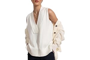 Daacee Women's Sweater Vest Tops Loose Fit V Neck Knit Vest Trendy Ribbed Sleeveless Tank Tops