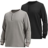 Liloak 2/3/4 Pack Men’s Waffle Henley Shirts Long Sleeve Casual Pullover Tees, Soft Knit Regular Fit Tops for Everyday Wear