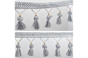 Kuasting Fringe Tassel Lace Trim 12.5 Yards Braided Hanging Beads Handwork DIY Craft Sewing Accessory Lace for Home Curtain T
