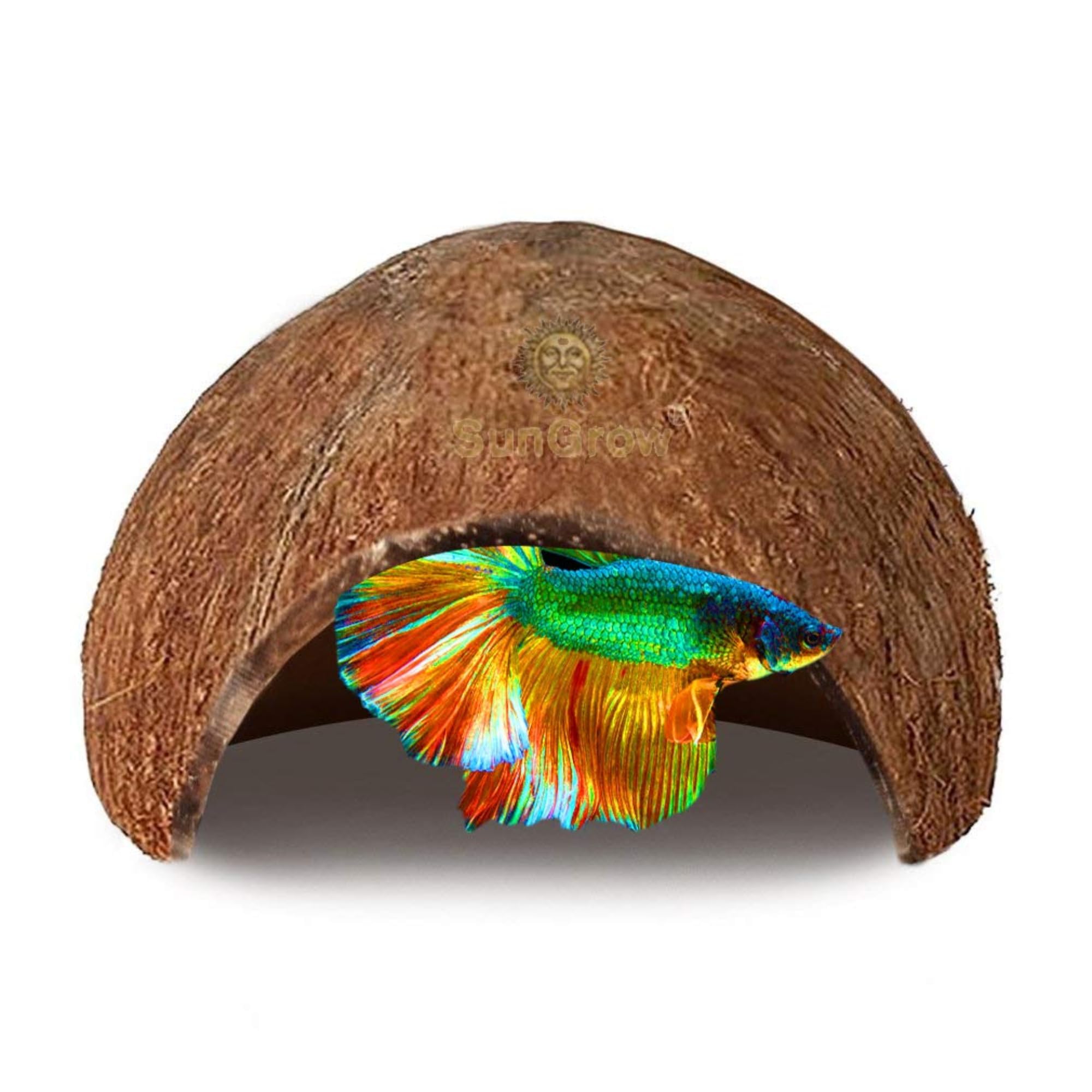 Photo 1 of SunGrow Betta Fish Cave, Habitat Made from Coconut Shell, Soft-Textured Smooth Edged Spacious Hideout, for Resting and Breeding, 1 Pc
