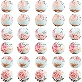 PONABEADIY 1 Box 60PCS 15MM Rose Flower Print Silicone Beads with 2MM Hole Round Printed Floral Rubber Colorful Spacer Focal Loose Bead Bulk for Jewelry Making Keychain Bracelets DIY Craft Supply