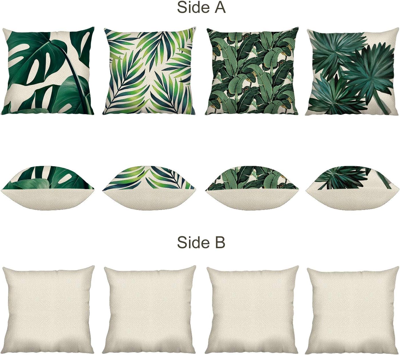 Bonhause Tropical Leaves Cushion Covers 45 x 45 cm Green Leaf Decorative Throw Pillow Covers Polyester Linen Pillowcases for Sofa Garden Outdoor Home Decor Set of 4 - Image 3