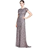 Adrianna Papell Womens Short-Sleeve All Over Sequin Gown