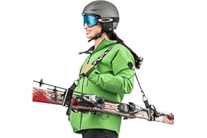 KapStrom Ski Straps & Pole Carrier, Heavy-Duty Ski Carrying Strap w/ Adjustable Strap Length & Cushioned Shoulder Sling, Desi
