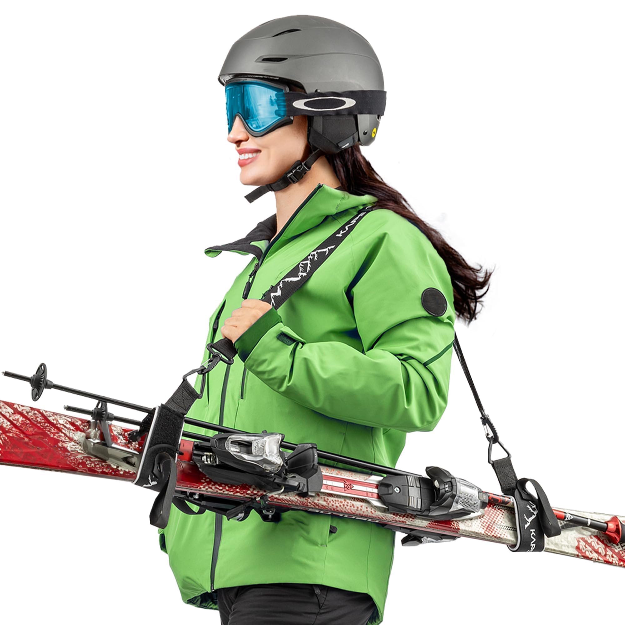 KapStrom Ski Straps & Pole Carrier (Black), Heavy-Duty w/ Adjustable Strap Length & Cushioned Shoulder Sling, Designed for Kids & Adults to Carry Skis & Poles w/ Ease