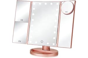 Kaymcixs Makeup Mirror Vanity with Light,2X 3X 10X Magnification,Trifold Make up Mirror with LED Lights,Adjustable Touch Scre