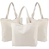 Segarty Canvas Tote Bags, 3PCS 16.5x13in Large Heavy Duty Blank Canvas Bag to Decorate, Bulk Reusable Grocery Shopping Shoulder Bags Bookbag with Bottom Gusset for DIY Crafts Paint, Decoration