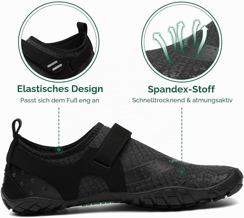 Barfußschuhe Herren Barfussschuhe Damen Barfuss Schuhe Outdoor Zehenschuhe Leicht Fitnessschuhe Traillaufschuhe mit Breite Zehenbox, Nimble Ⅰ - Barfußschuhe Schwarz A, Gr.42 EU