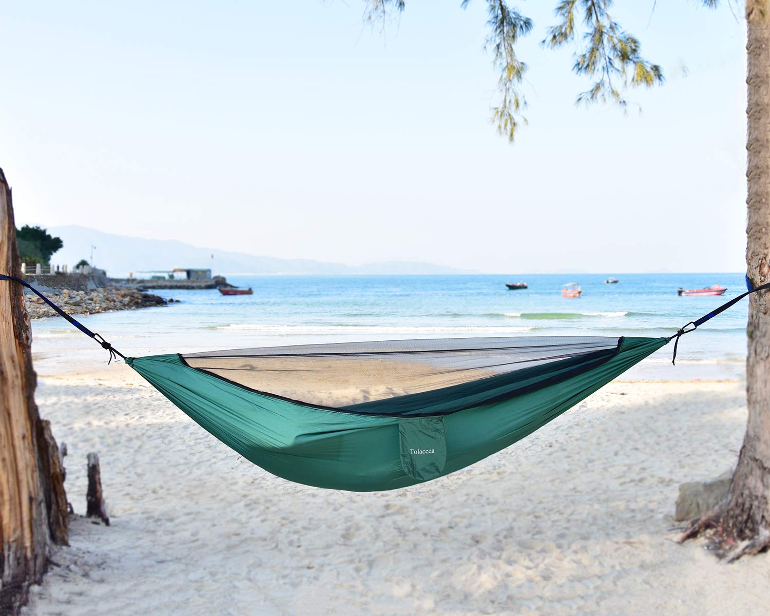 Tolaccea Camping Hammock with Self-Supporting Mosquito Net Lightweight Hammock Indoor Outdoor Double & Single Hammock for Backpacking, Travel, Beach, Yard, Hiking, Adventures.