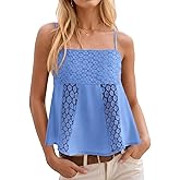 Yousify Womens Spaghetti Strap Tank Tops Summer Lace Crochet Cami Shirts Cute Square Neck Flowy Peplum Camisole