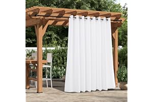 Comfonew Outdoor Curtains for Patio - 2 Panels Waterproof Grommet Top Curtains, White Woven Textured Outside Curtain for Gazebo, Porch, Pergola, Cabana, Deck, Sunroom, 100W x 95L inch, White