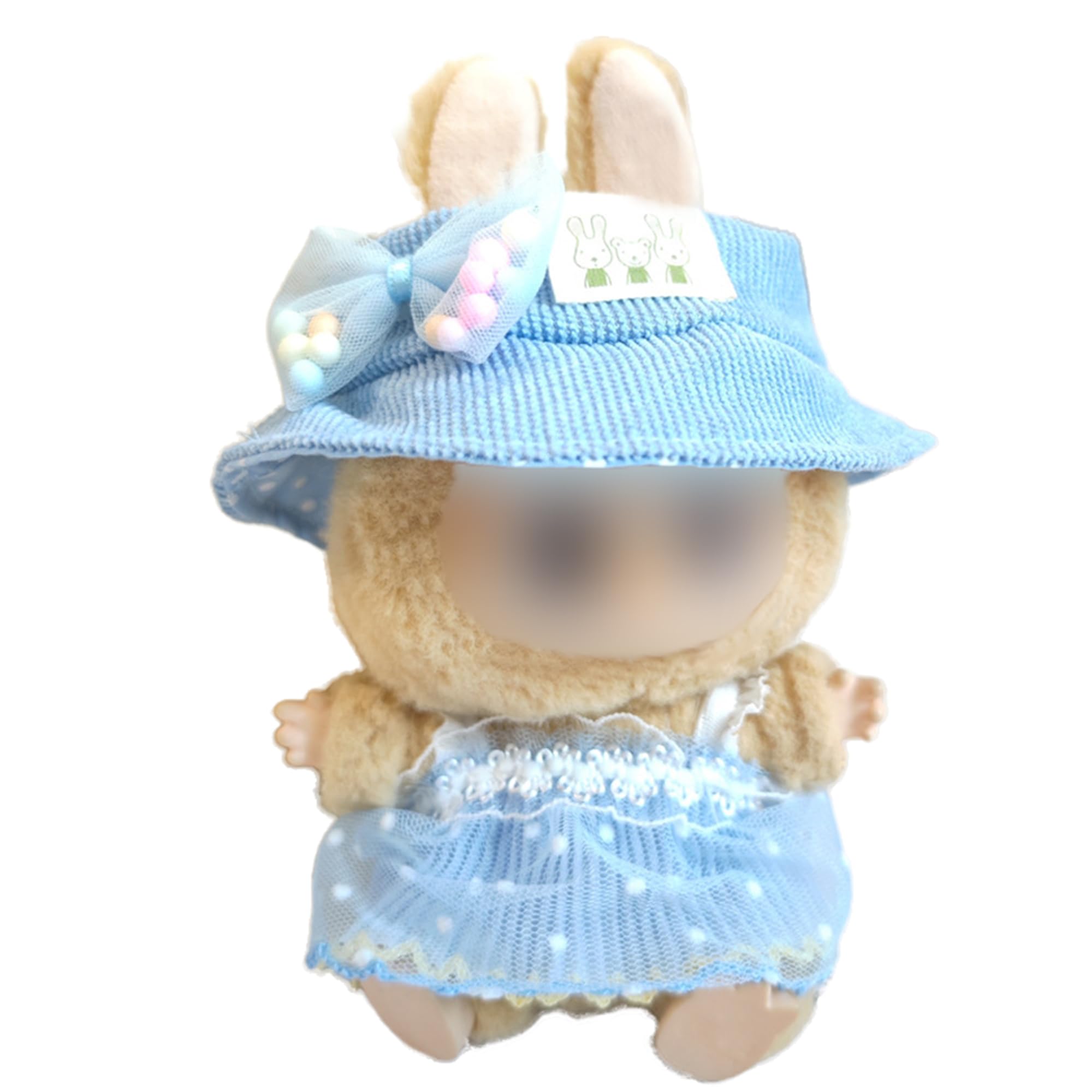 Photo 1 of *2 pack* for Labubu Dolls | 3-Piece Blue Lace Dress Set with Wide-Brim Hat & Tulle Bow | Detailed Collector Outfit for 17cm Dolls - Ideal (No Doll Included)