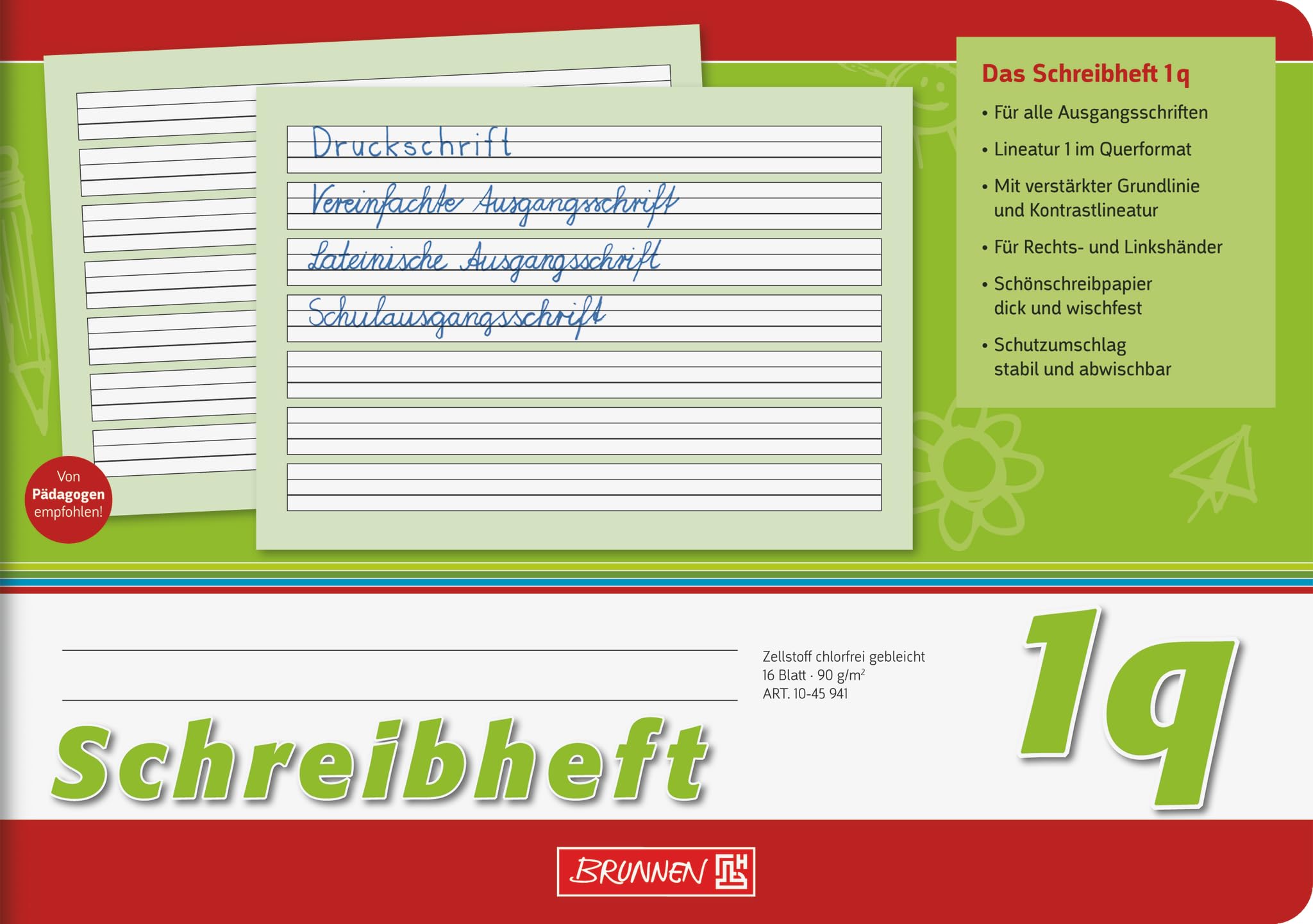 Brunnen 1045941 Writing Book Class 1 (A5 Landscape 16 Sheets Lined, Line Style 1Q)